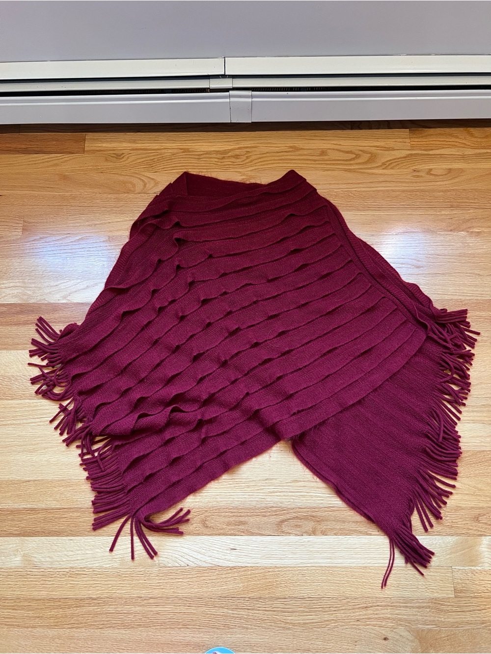 Women's Fringe Poncho Sweater - Burgundy